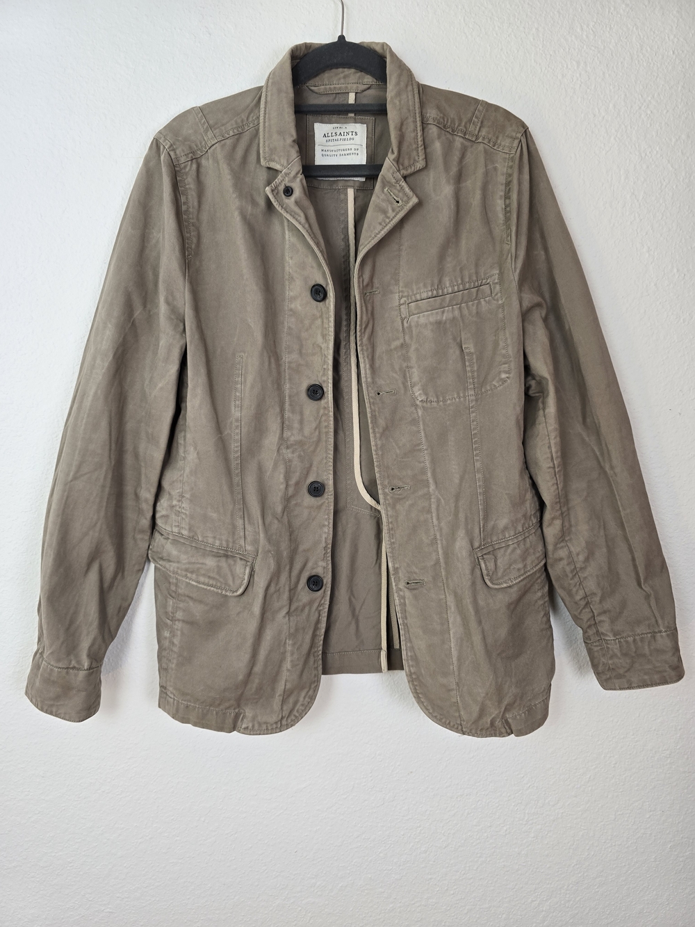 All Saints Men's Taupe-Green Lightweight Shirt Jacket